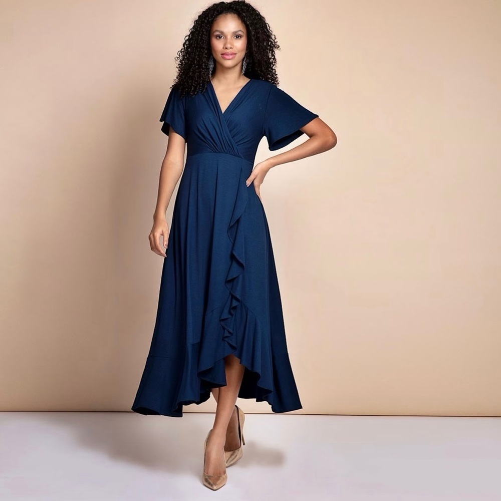 Alie Street Waterfall Maxi Wrap Dress Size 1 = US 4 - 6 Navy Blue Formal Wedding